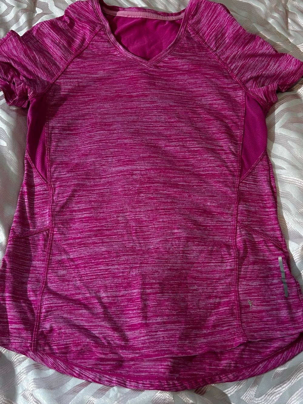 Danskin Pink Heather V-Neck Short Sleeve Active Tee